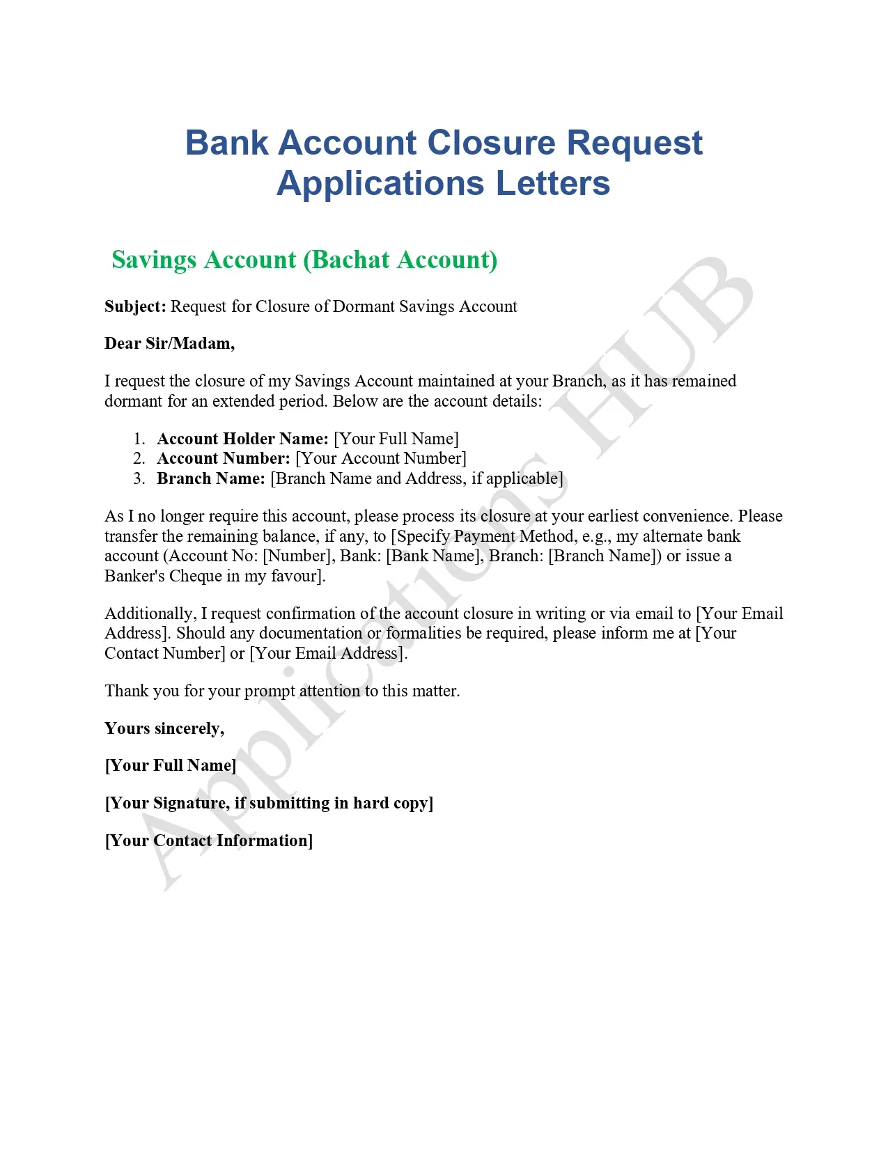 Account Closure Application Letter