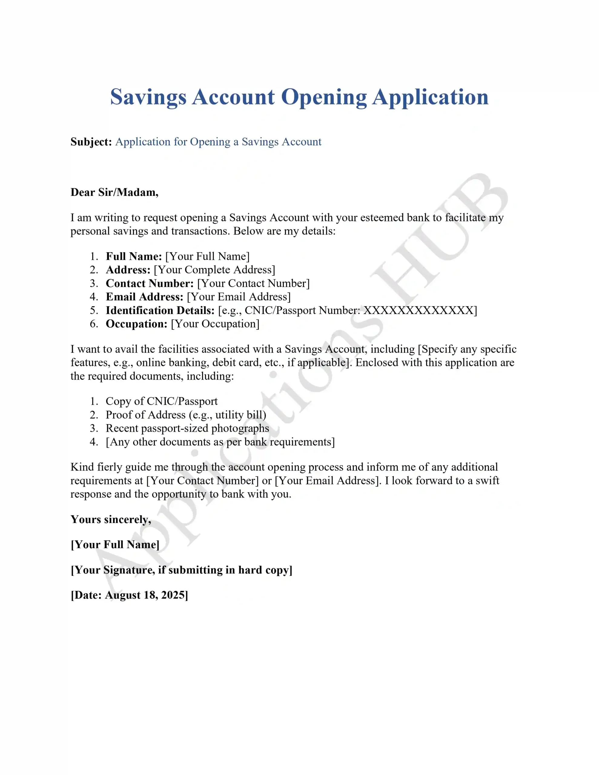 Account Opening Application