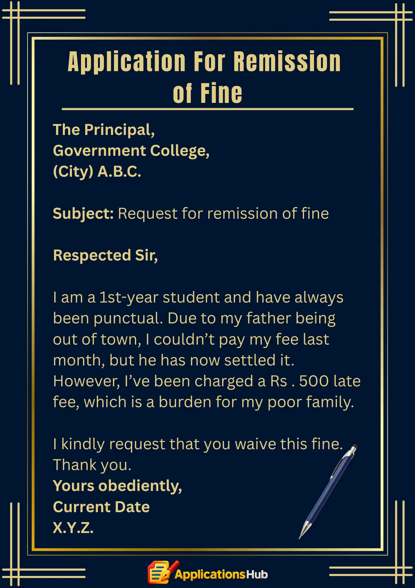 Application For remission of Fine