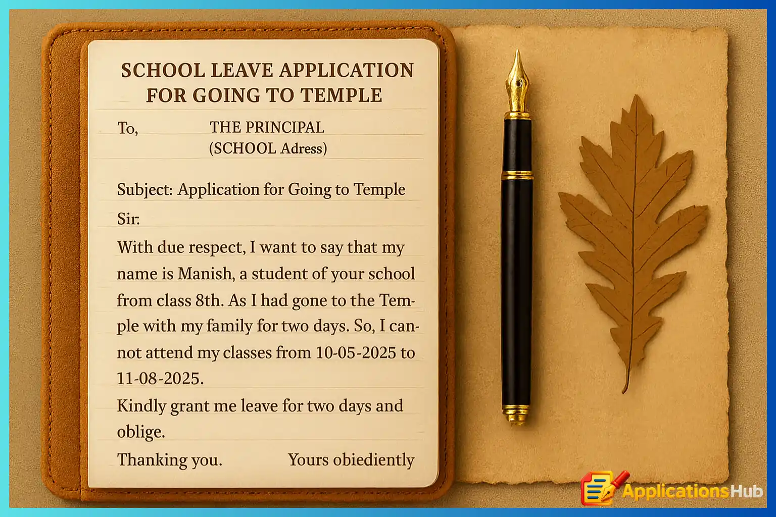 Visit Temple Leave Application For School