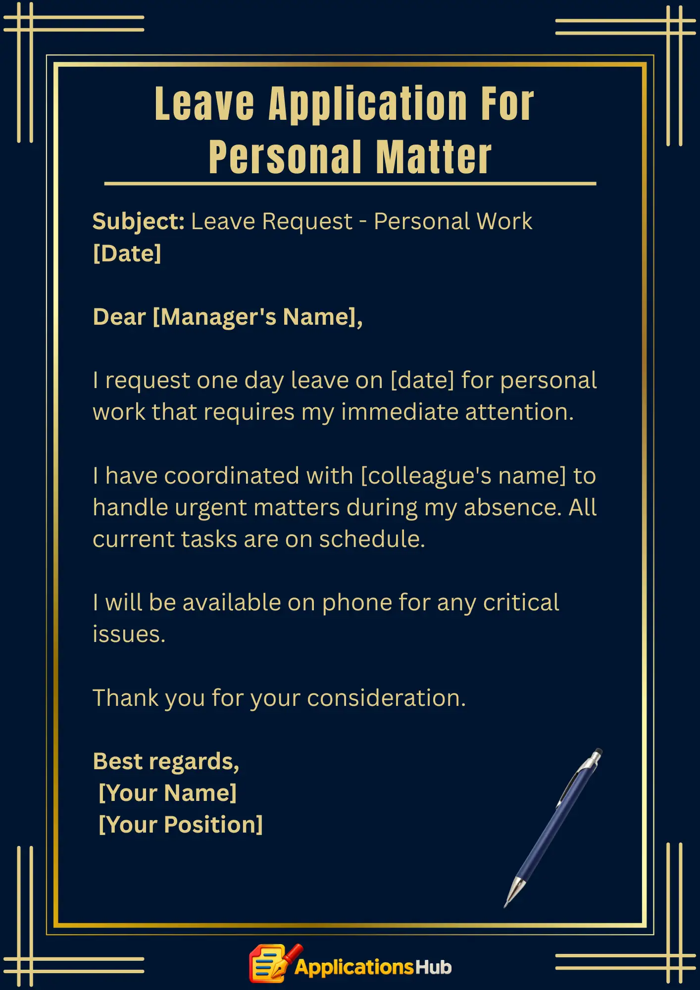Personal Reason Leave Application For Office