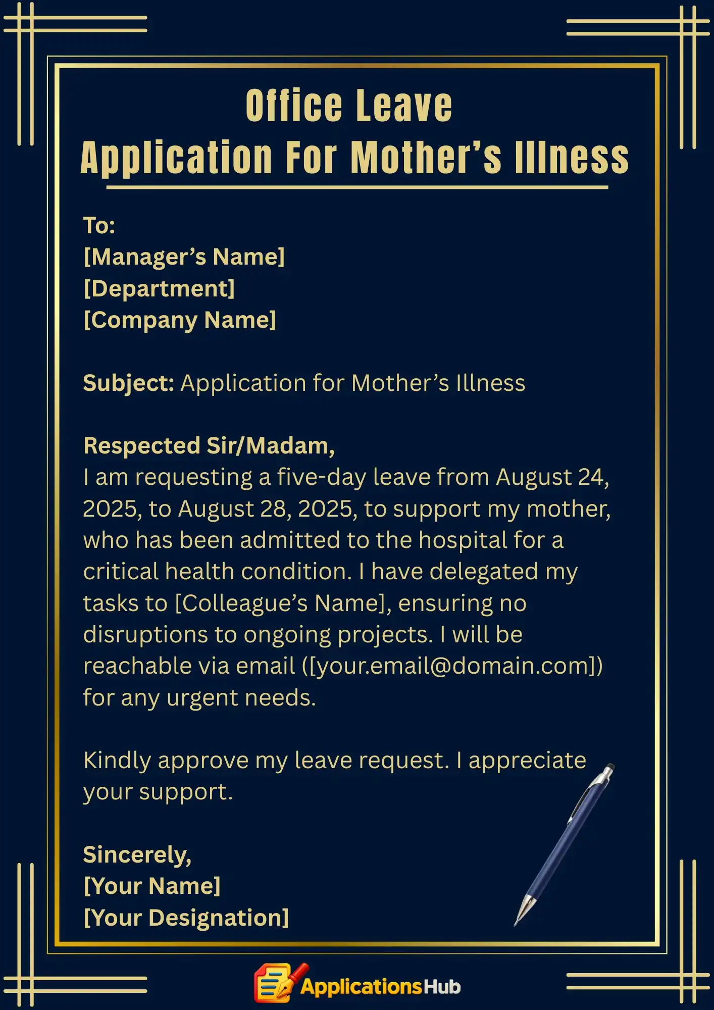 Application for Leave Due to Mother's Illness