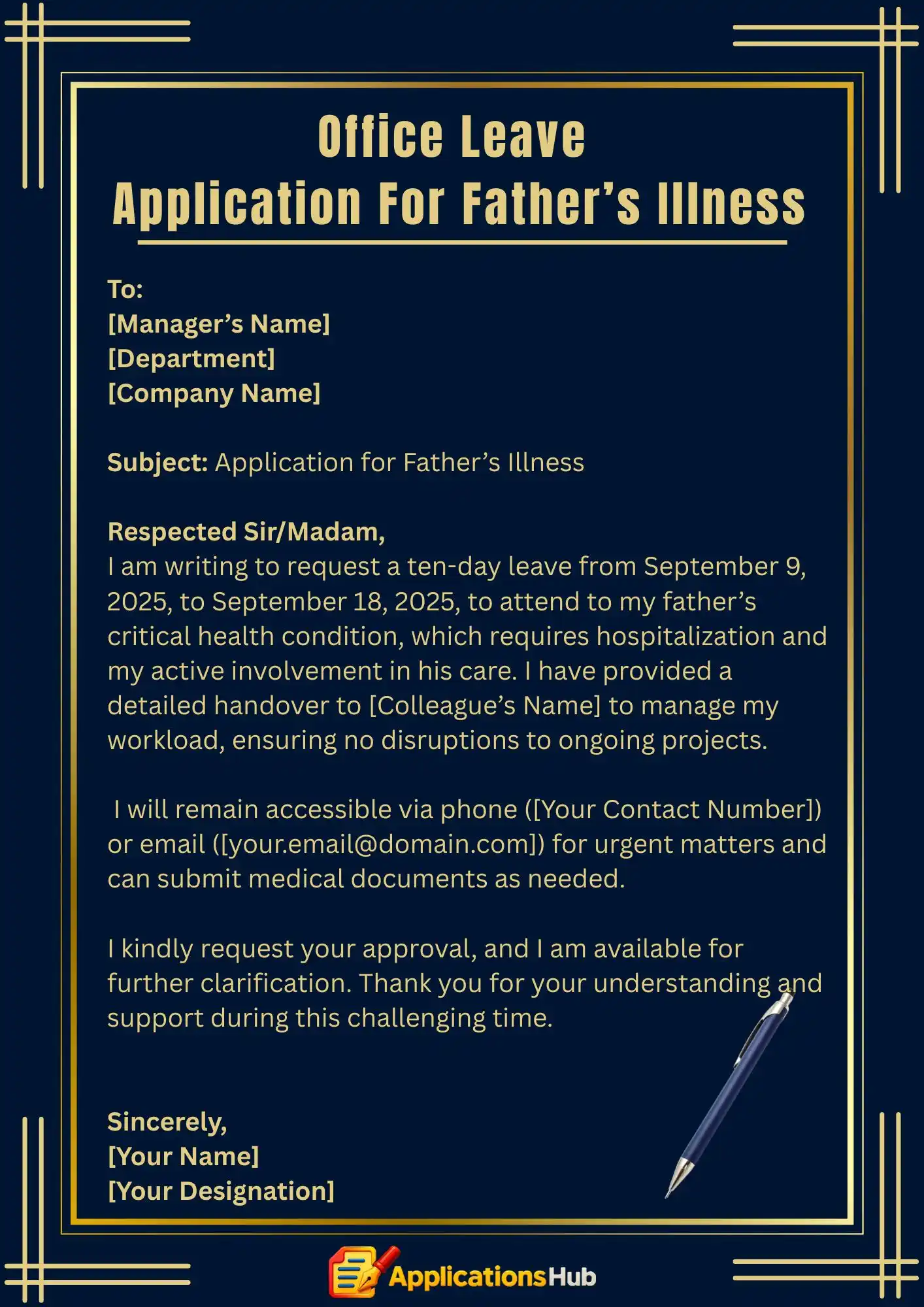 Application for Leave Due to Father's Illness
