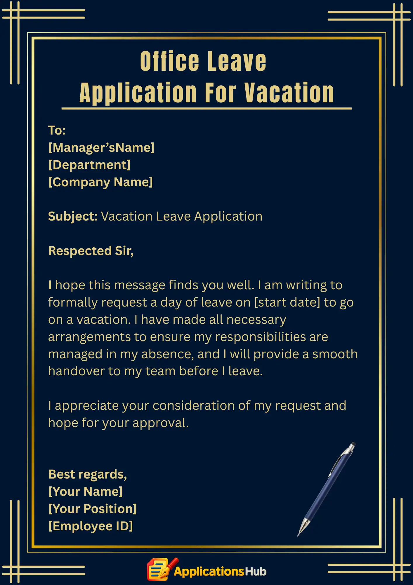 Office Leave Application Due to Vacation